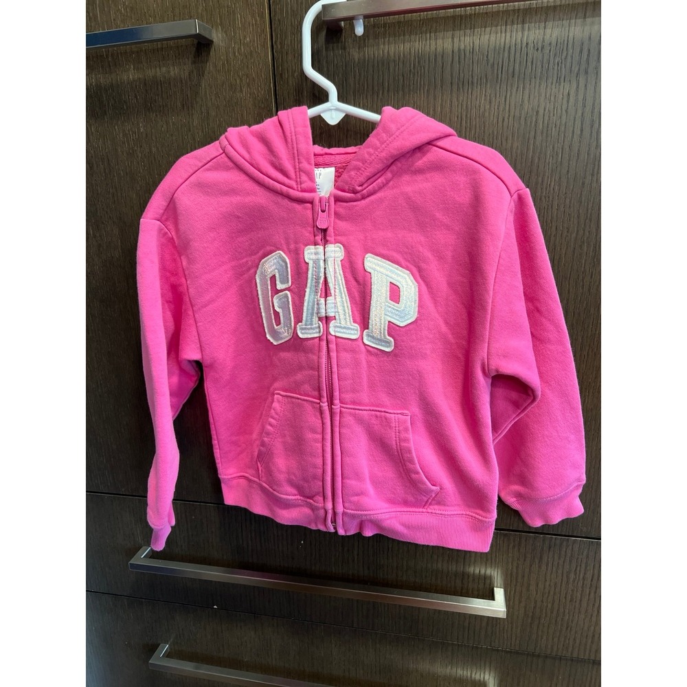 Gap Kids Girl's Pink Zip Up Hoodie Shimmer Logo Sz 5